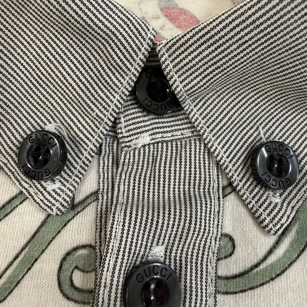 Gucci Mens Tattoo Print Polo Shirt Size 54 White Nautical Mermaid Made In Italy